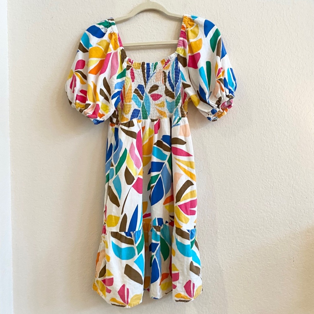 Tabitha Brown for Target Smocked Puff Sleeve Midi Dress Abstract Print Size S - Picture 8 of 11